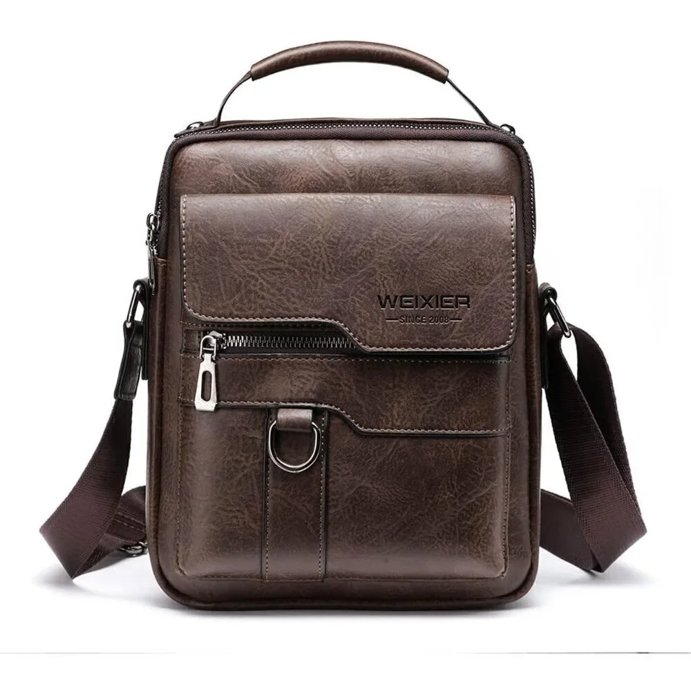 💫 Men Brown Vintage Leather Zipper Buckle Handle Simple Portable Messenger Bags